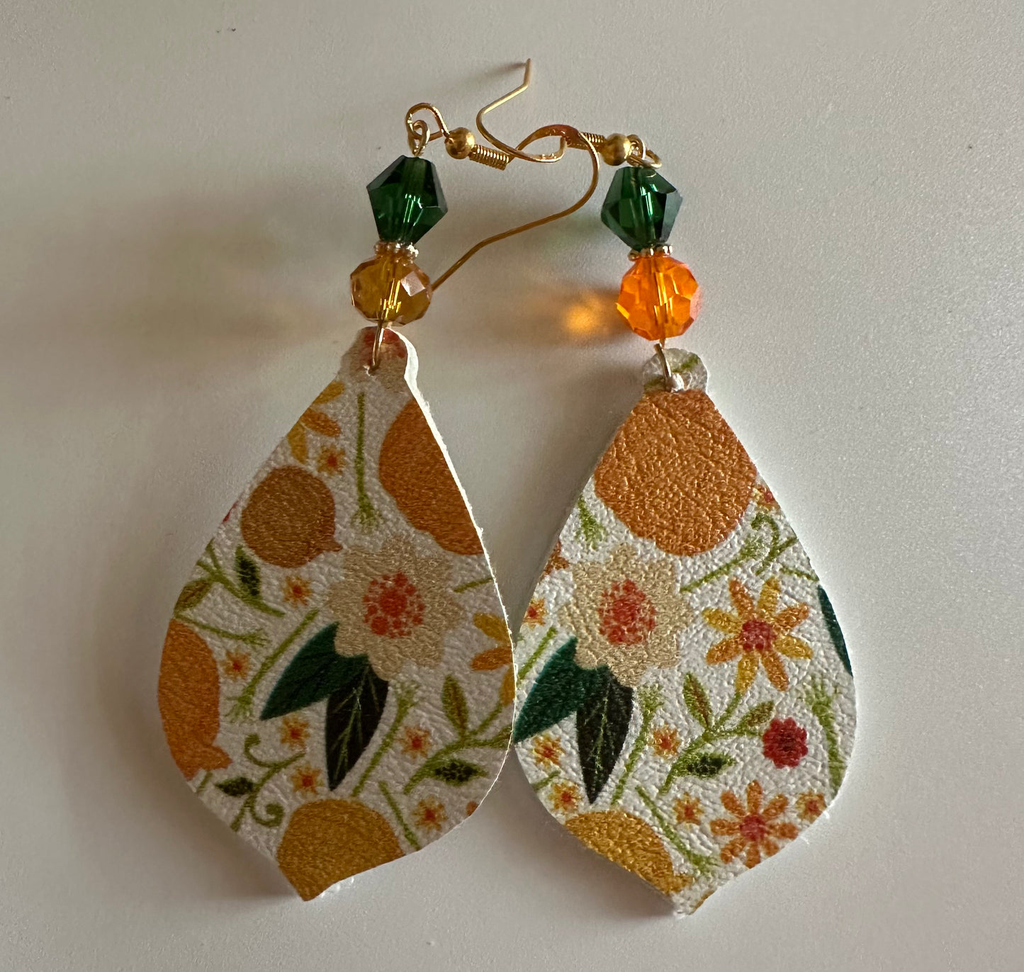 Floral Pattern Faux Leather Earrings - Delightful Teardrop Jewelry