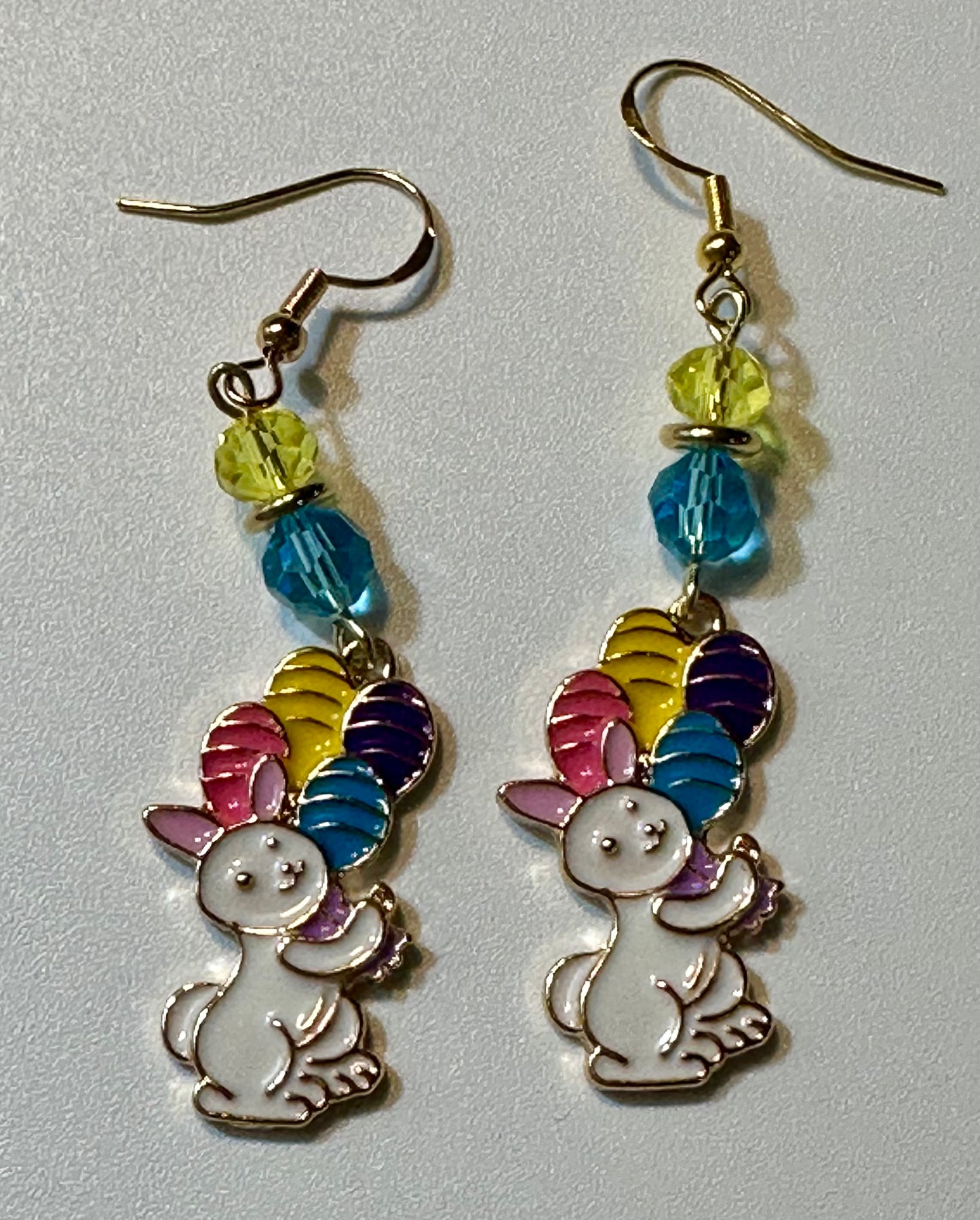 Egg Balancing Easter Bunny Enamel Charm Earrings - Dangle Jewelry