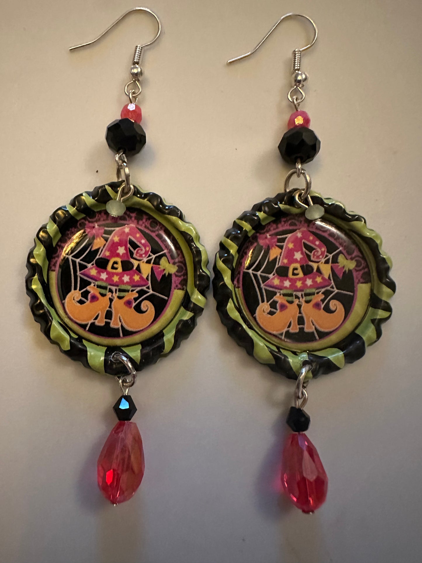 Halloween Witchy Bottlecap Earrings - Spooky Cute Dangle Jewelry
