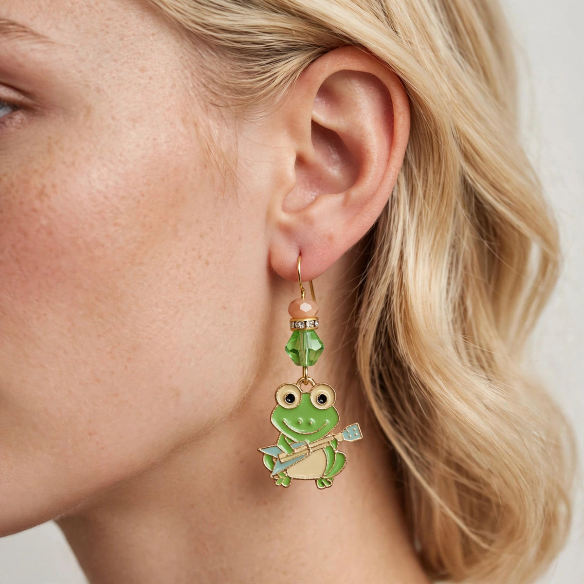 Rockin' Guitar Frog Earrings - Cheerful Dangle Jewelry