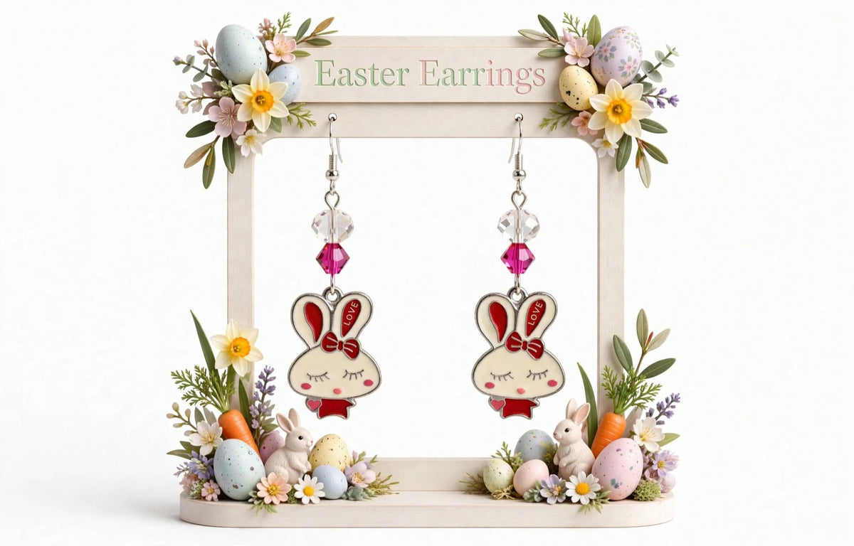 Valentine's Day Bunny Enamel Earrings - Lovely Dangle Jewelry