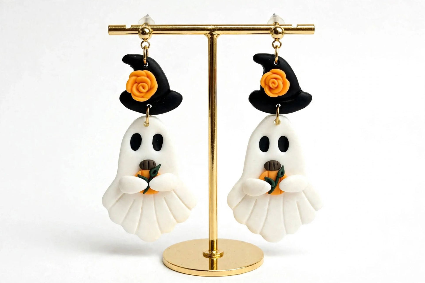 Witch Hat Pumpkin Ghost Clay & Resin Earrings - Spooky Cute Halloween Dangle Jewelry
