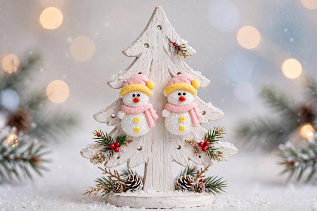 Frosty Pink Snowman Clay & Resin Stud Earrings - Pastel Holiday Jewelry