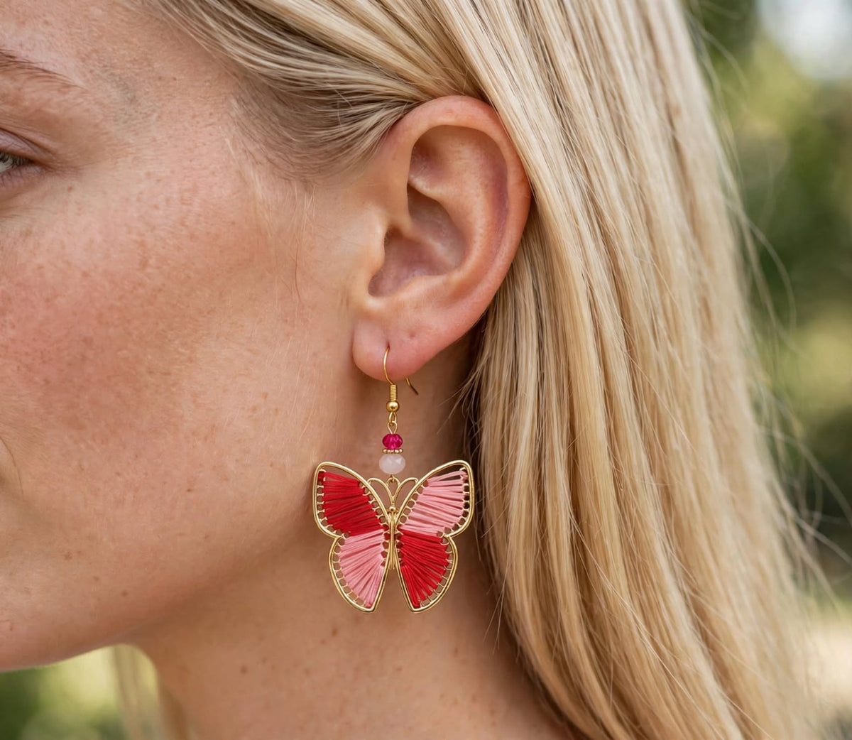 Yarn Butterfly Metal Earrings - Nature Dangle Jewelry