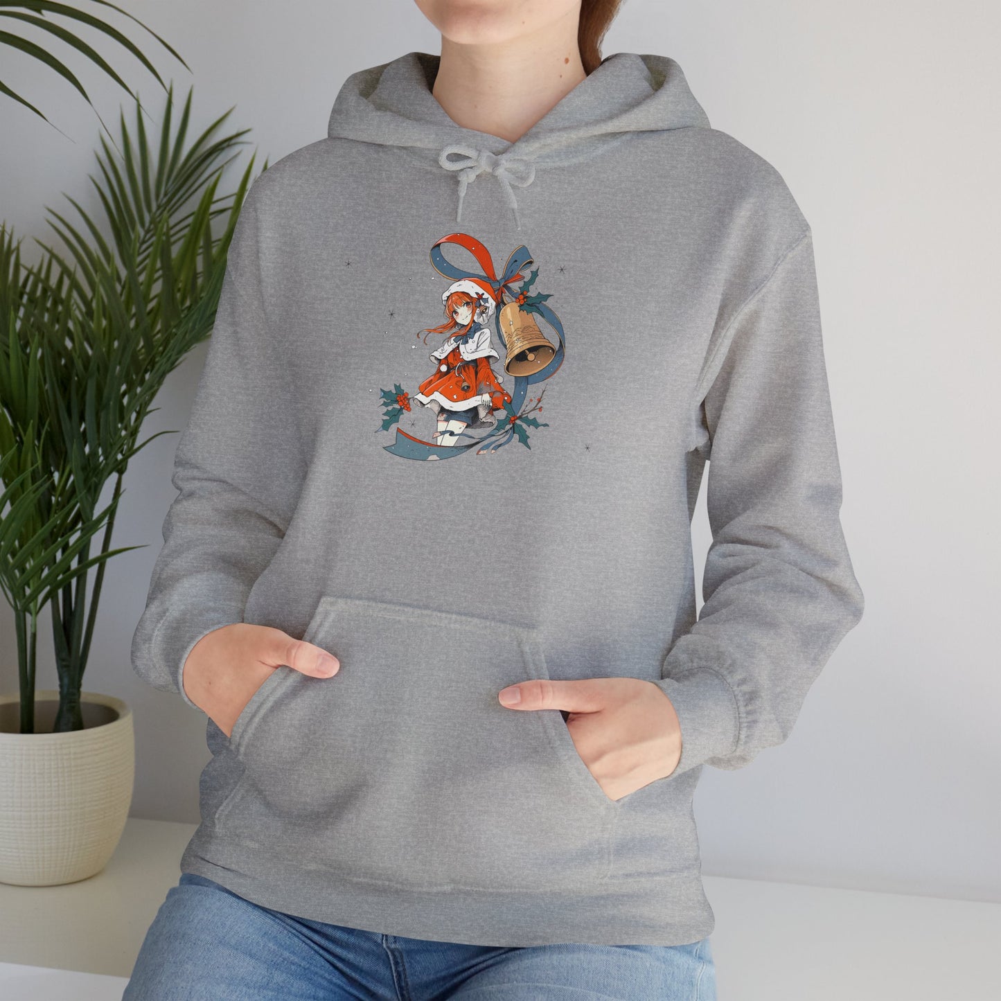 Anime Christmas Hoodie - Cute Holly Holiday Girl Design - Unisex Heavy Blend™ Hooded Sweatshirt - Kawaii Winter Gift