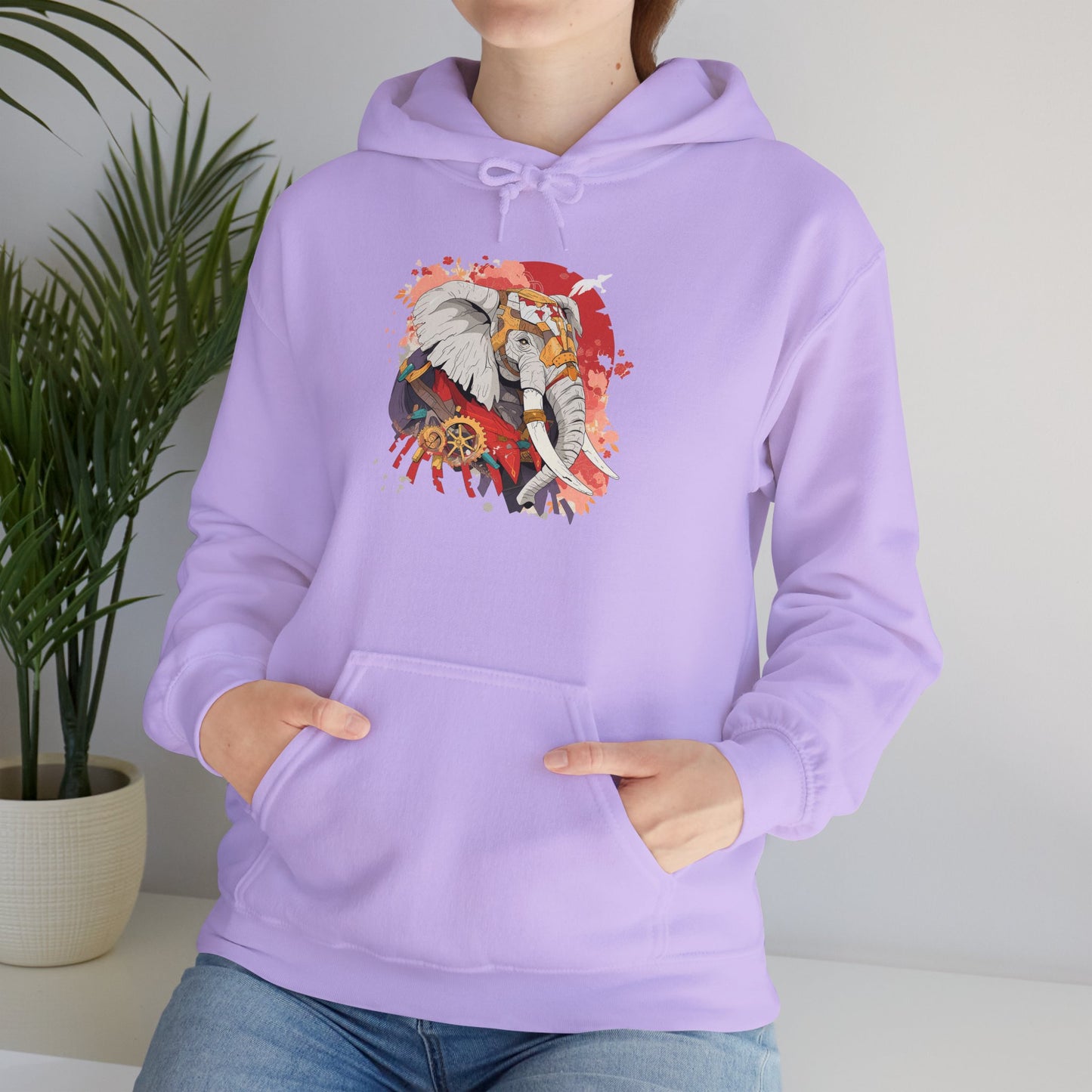 Steampunk Japanese Flowers Elephant Unisex Heavy Blend™ Hooded Sweatshirt