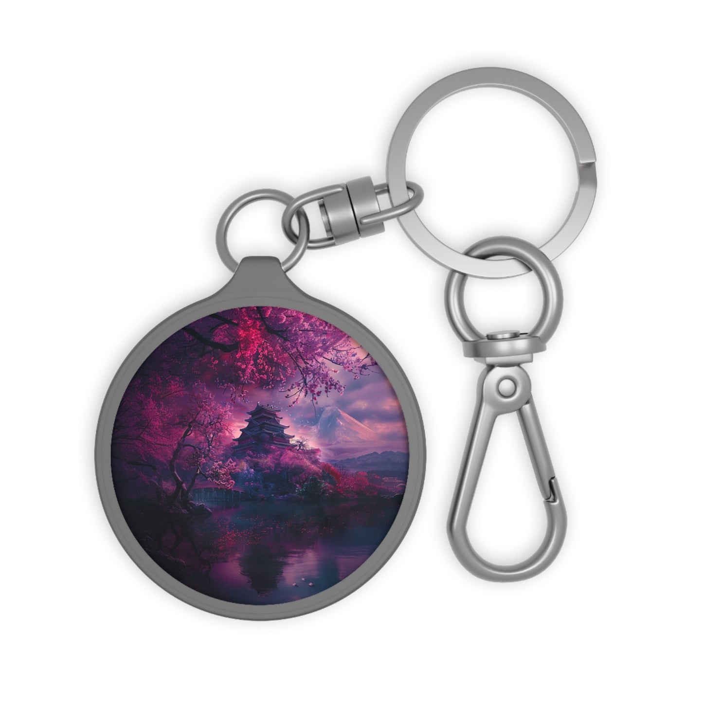 Japanese Cherry Blossum Castle Keyring Tag