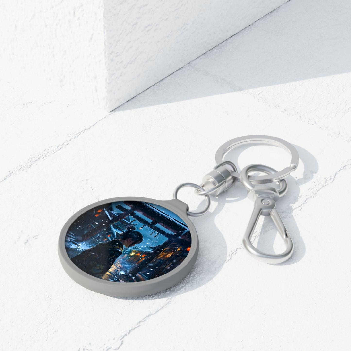 Snowy Japanese Village Keyring Tag