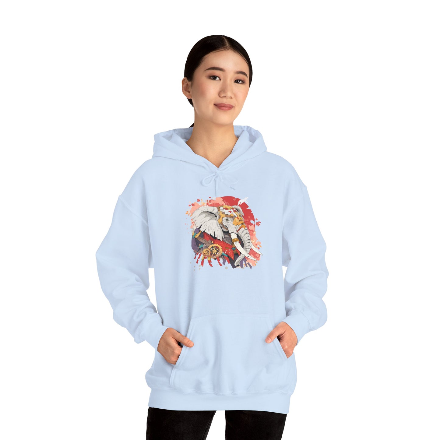 Steampunk Japanese Flowers Elephant Unisex Heavy Blend™ Hooded Sweatshirt