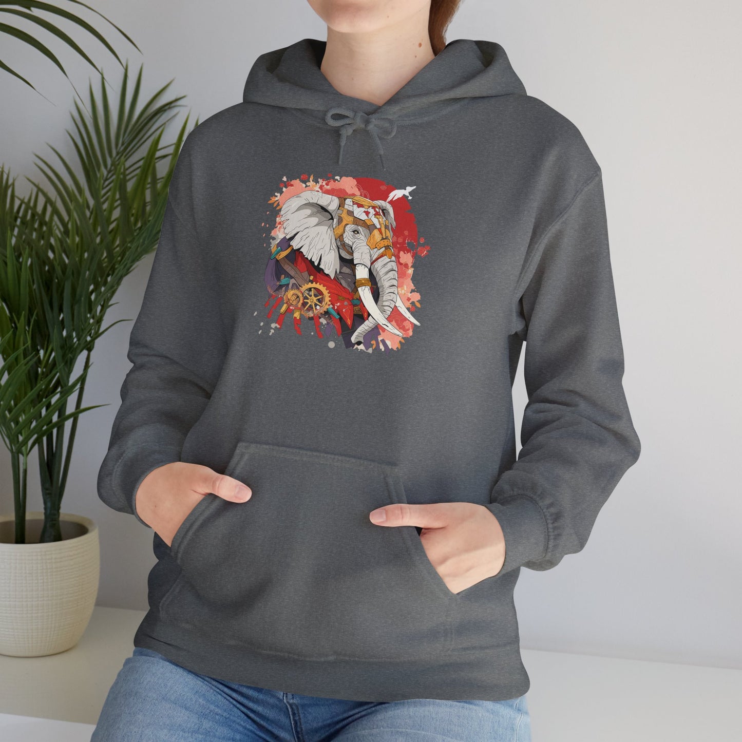 Steampunk Japanese Flowers Elephant Unisex Heavy Blend™ Hooded Sweatshirt
