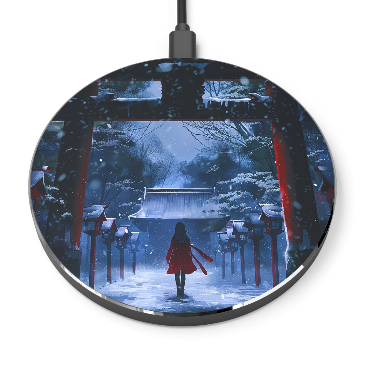 Japanese Snowy Shinto Shrine Girl Wireless Charger