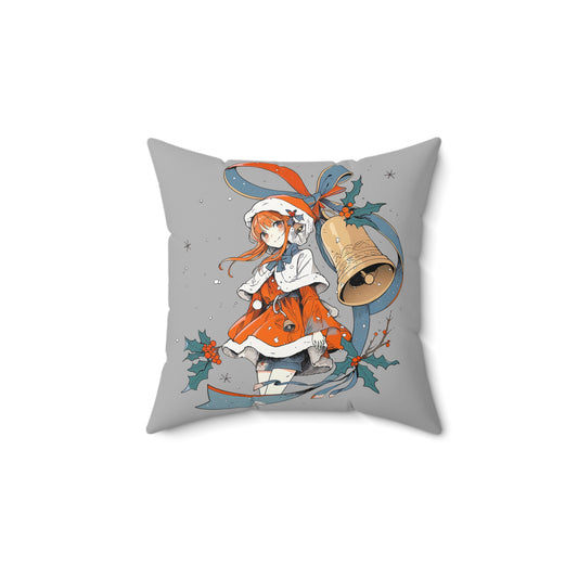 Anime Christmas - Cute Holly Holiday Girl Design - Spun Polyester Square Pillow - Kawaii Winter Gift