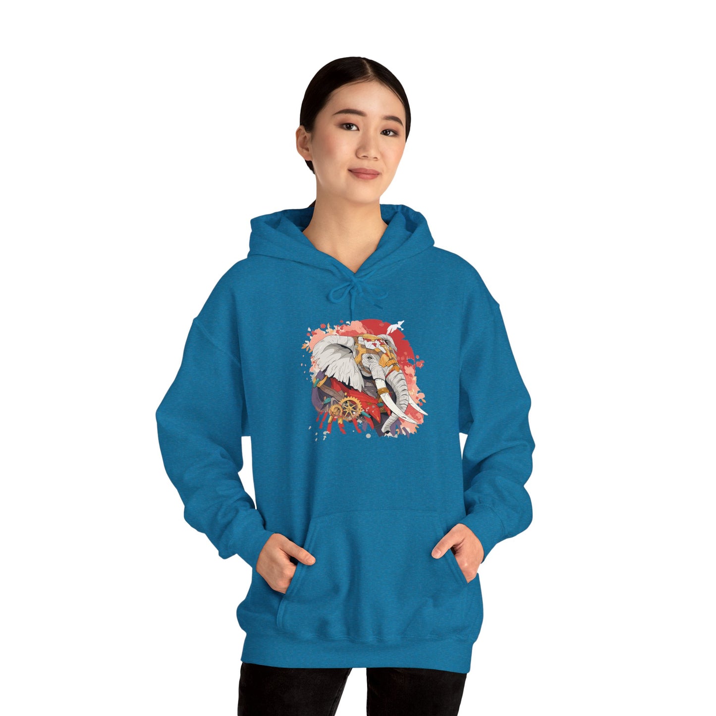Steampunk Japanese Flowers Elephant Unisex Heavy Blend™ Hooded Sweatshirt