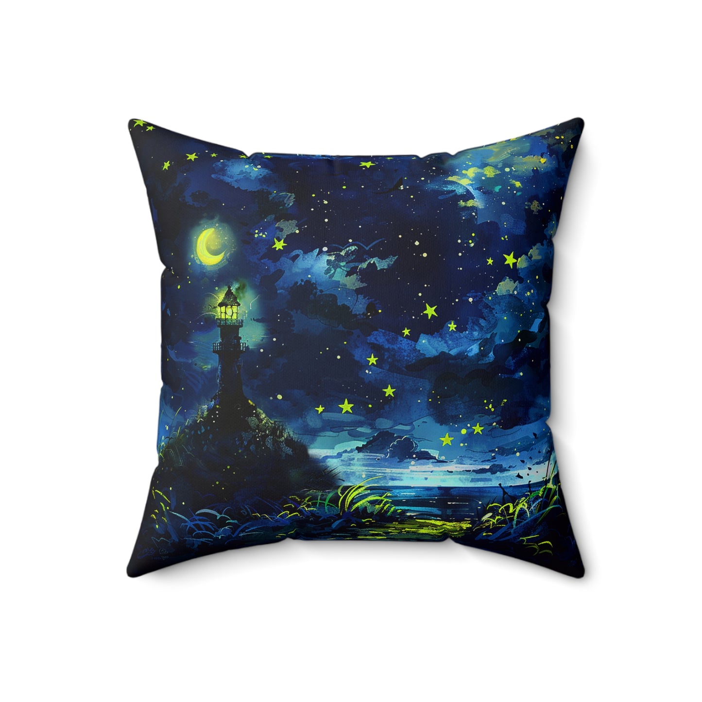 Moonlight Lighthouse Square Polyester Square Pillow