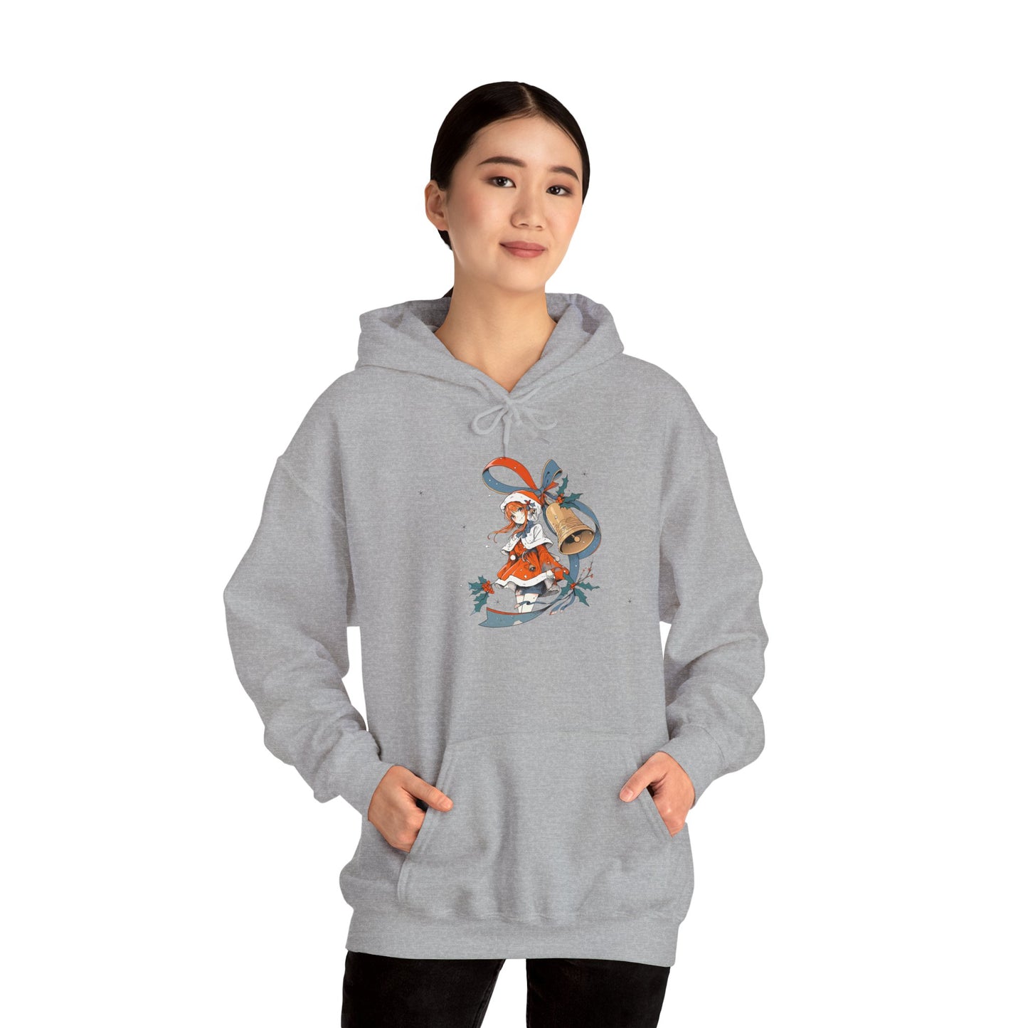 Anime Christmas Hoodie - Cute Holly Holiday Girl Design - Unisex Heavy Blend™ Hooded Sweatshirt - Kawaii Winter Gift