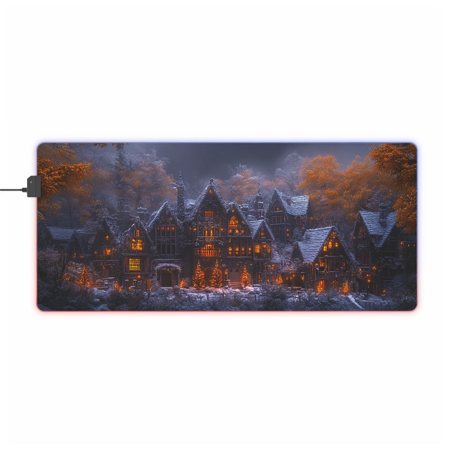 Rustic Winter Village LED Gaming Mouse Pad - Lovely Snowy Desk Mat for Gamers - Holiday Gift Idea