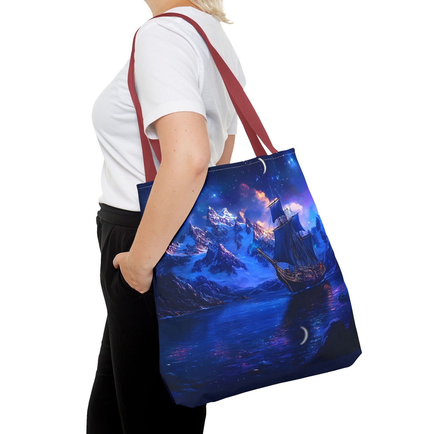 Artic Pirate Ship Under the Moonlight Tote Bag (AOP)