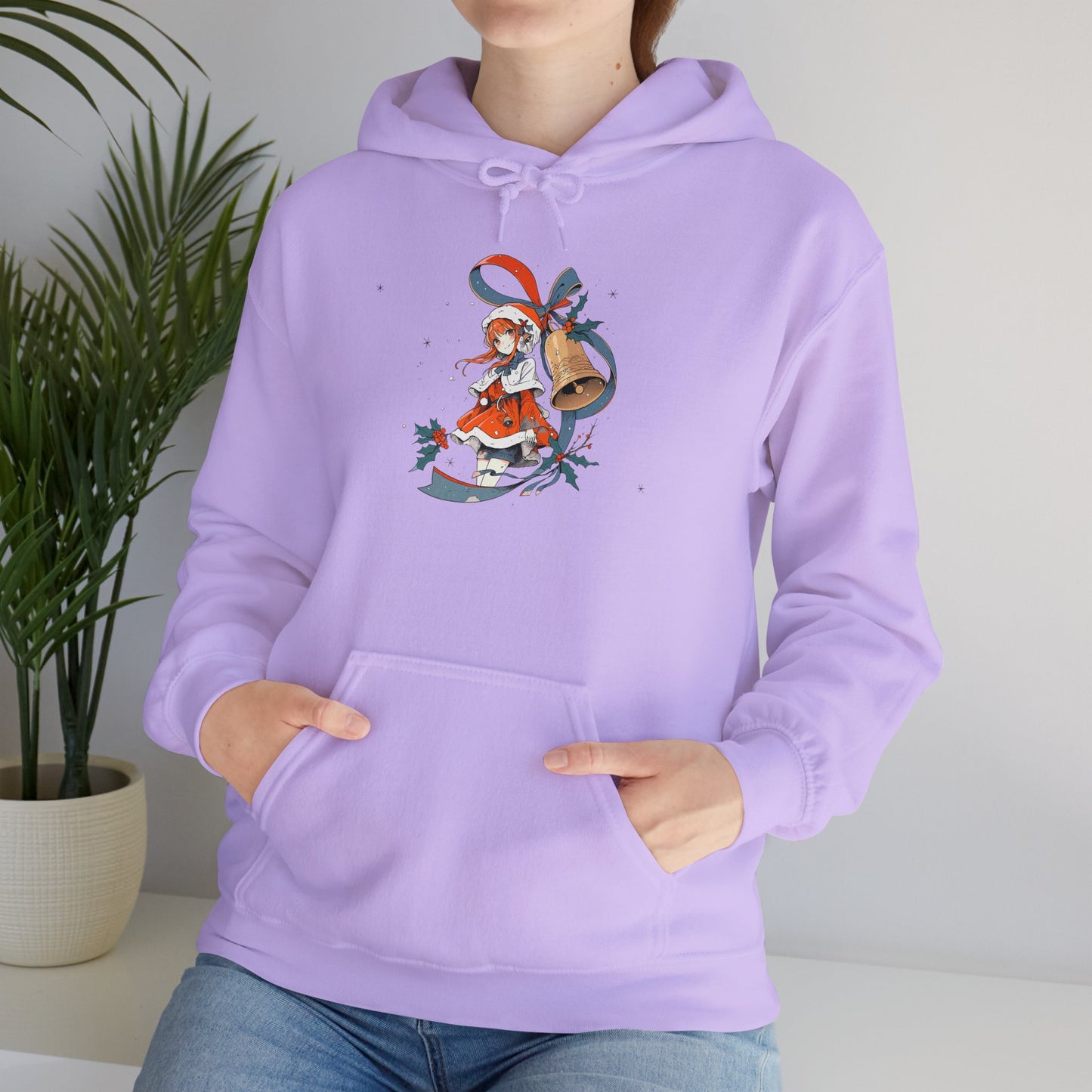 Anime Christmas Hoodie - Cute Holly Holiday Girl Design - Unisex Heavy Blend™ Hooded Sweatshirt - Kawaii Winter Gift