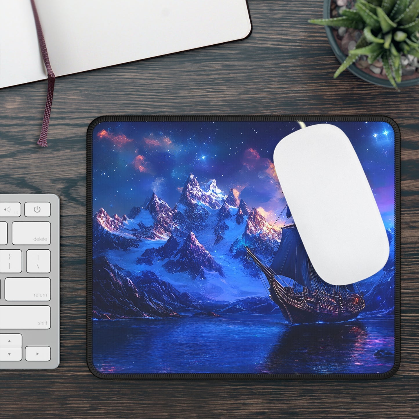 Artic Pirate Ship Under the Moonlight Gaming Mouse Pad