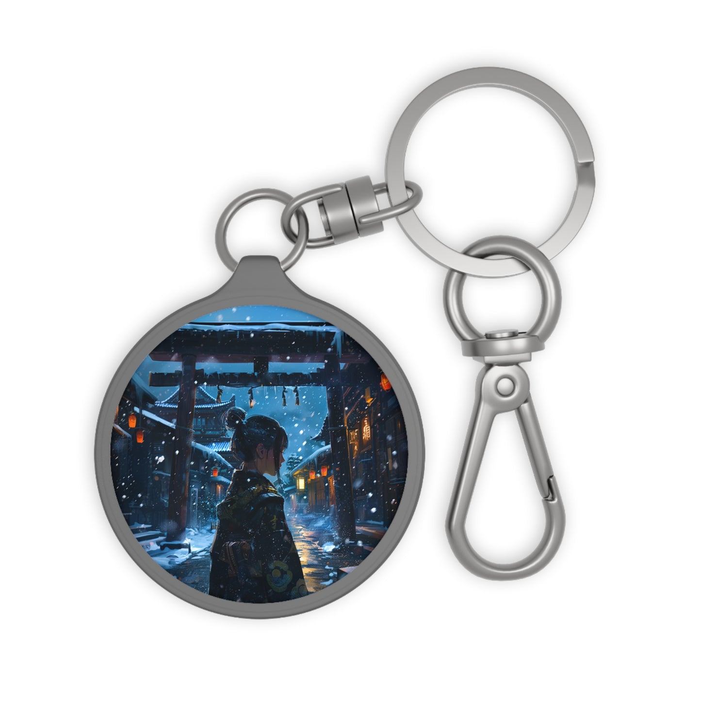 Snowy Japanese Village Keyring Tag