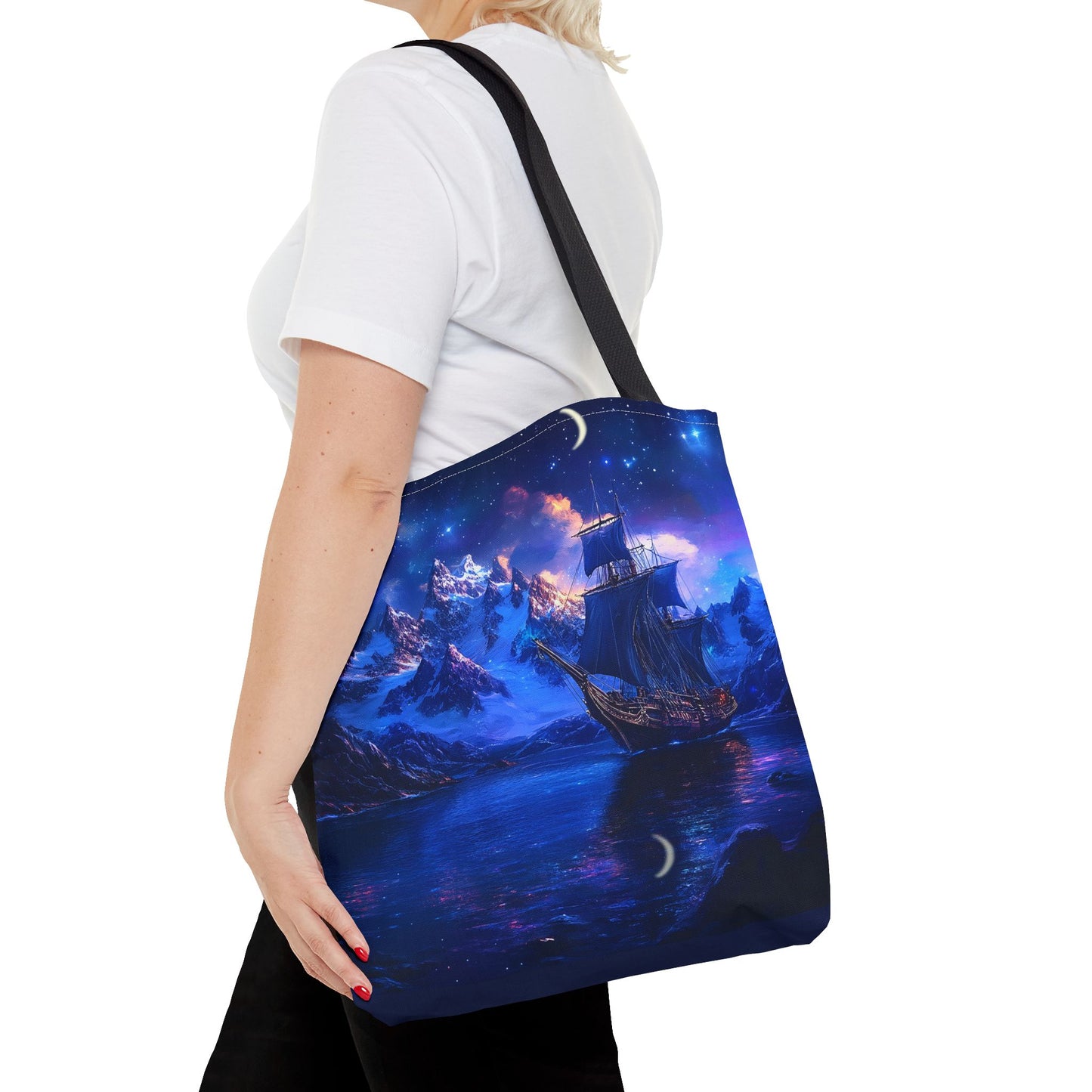 Artic Pirate Ship Under the Moonlight Tote Bag (AOP)