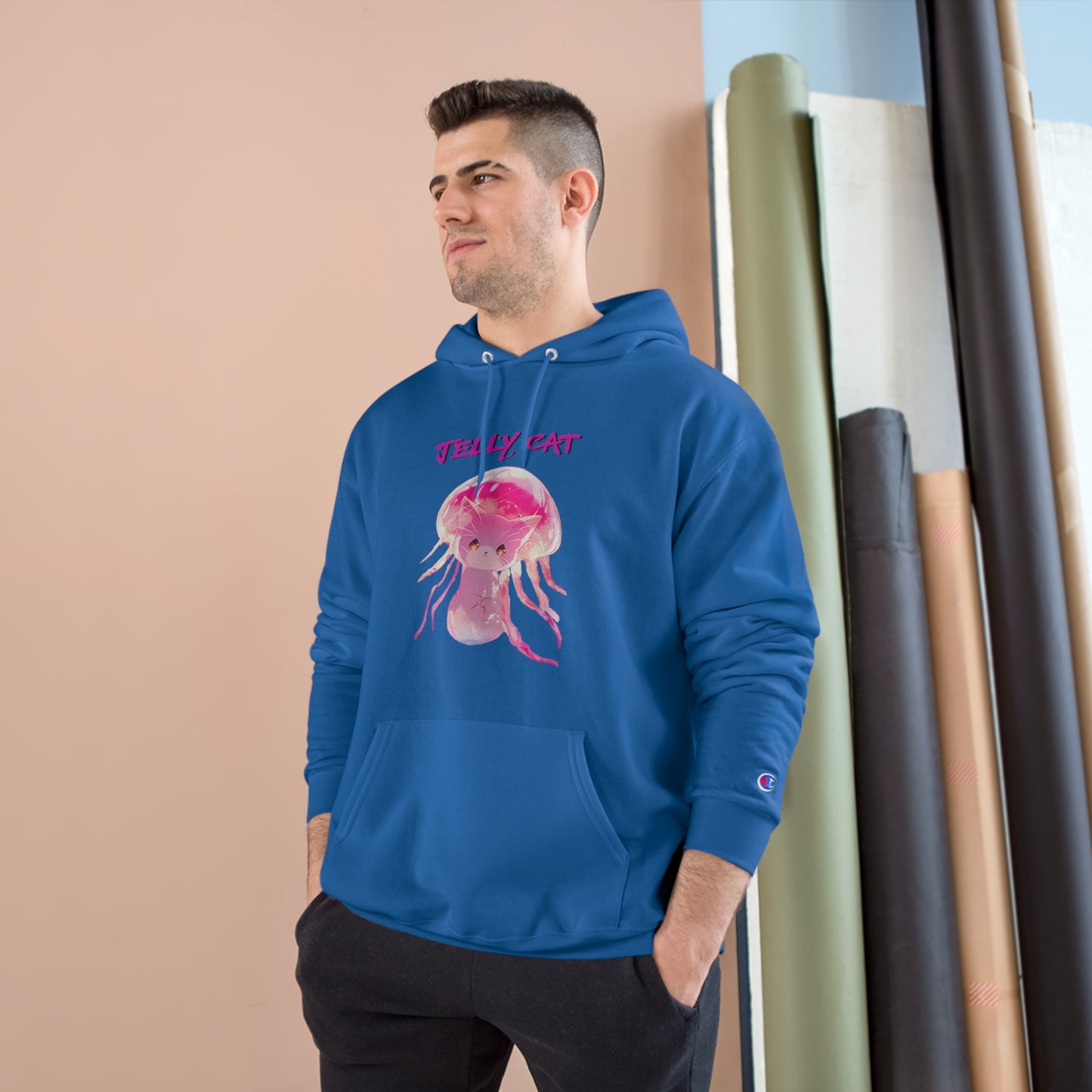 Cute Jellyfish Ghost Cat Hoodie - Pink Jellyfish Cat Design - Champion Pullover for Women & Men