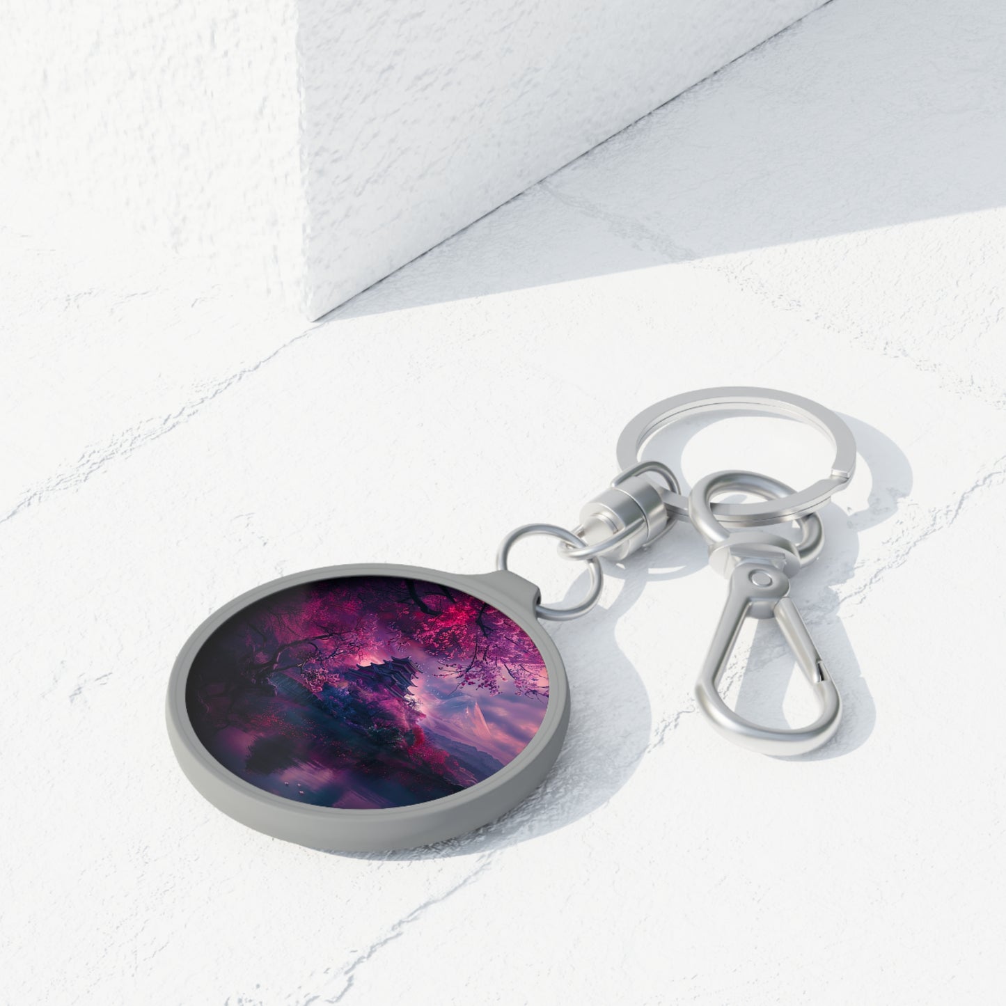 Japanese Cherry Blossum Castle Keyring Tag