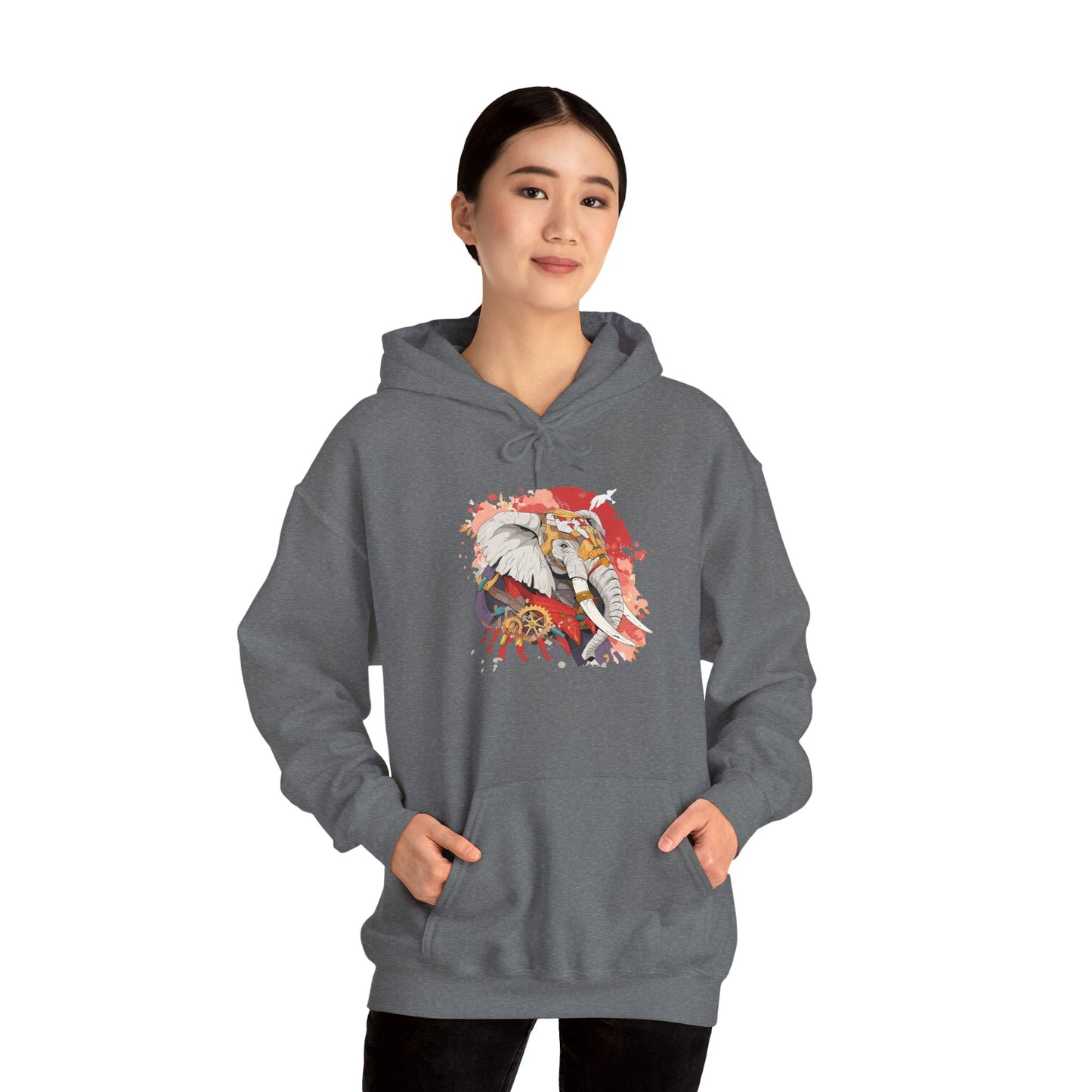 Steampunk Japanese Flowers Elephant Unisex Heavy Blend™ Hooded Sweatshirt