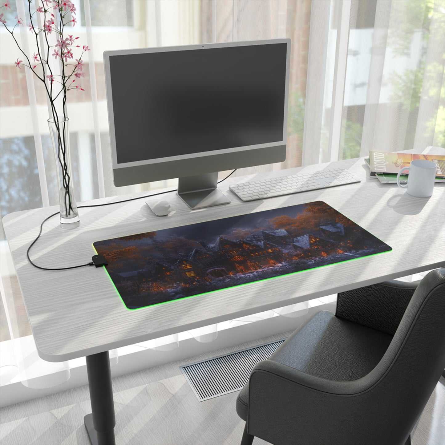 Rustic Winter Village LED Gaming Mouse Pad - Lovely Snowy Desk Mat for Gamers - Holiday Gift Idea