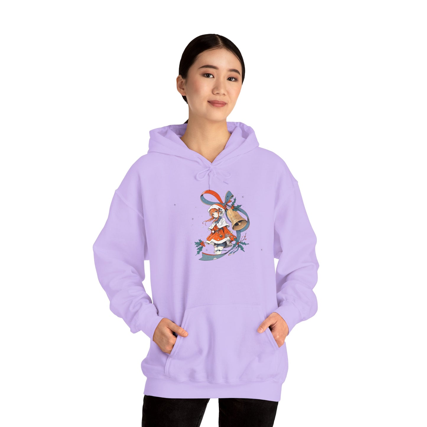 Anime Christmas Hoodie - Cute Holly Holiday Girl Design - Unisex Heavy Blend™ Hooded Sweatshirt - Kawaii Winter Gift