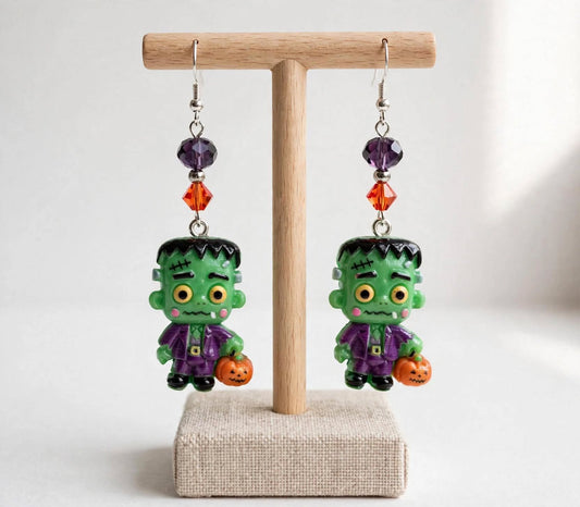Frankenstein Trick-or-Treat Clay & Resin Earrings - Cute Halloween Jewelry
