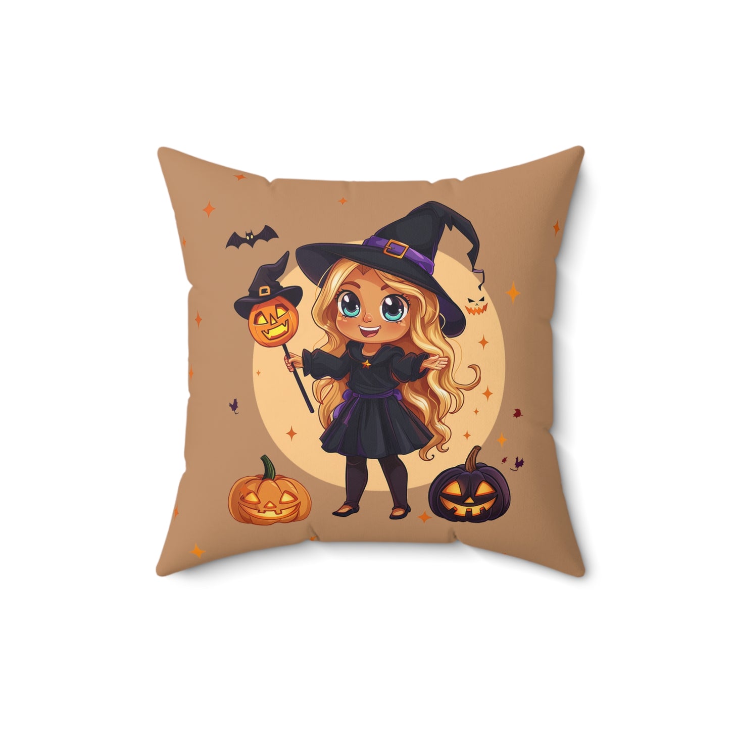 Cute Halloween Magician Girl Polyester Square Pillow