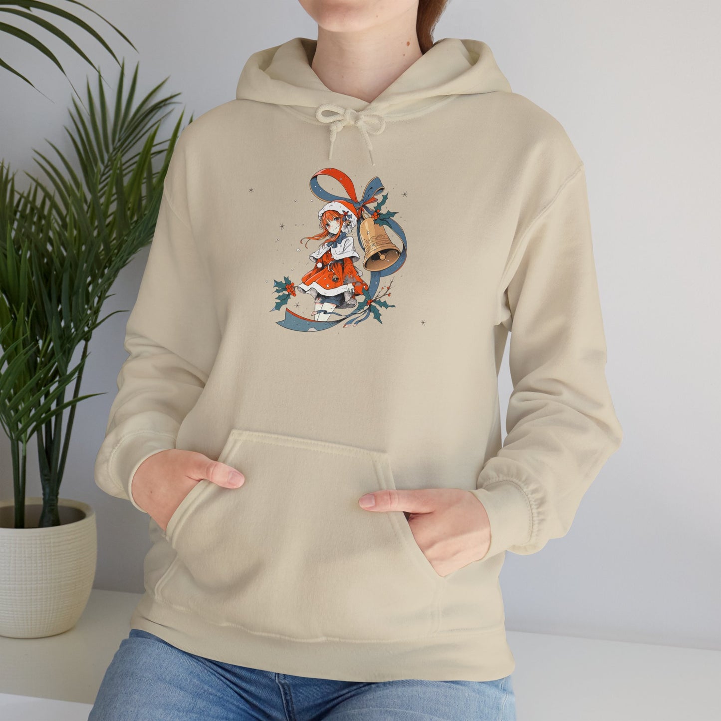 Anime Christmas Hoodie - Cute Holly Holiday Girl Design - Unisex Heavy Blend™ Hooded Sweatshirt - Kawaii Winter Gift