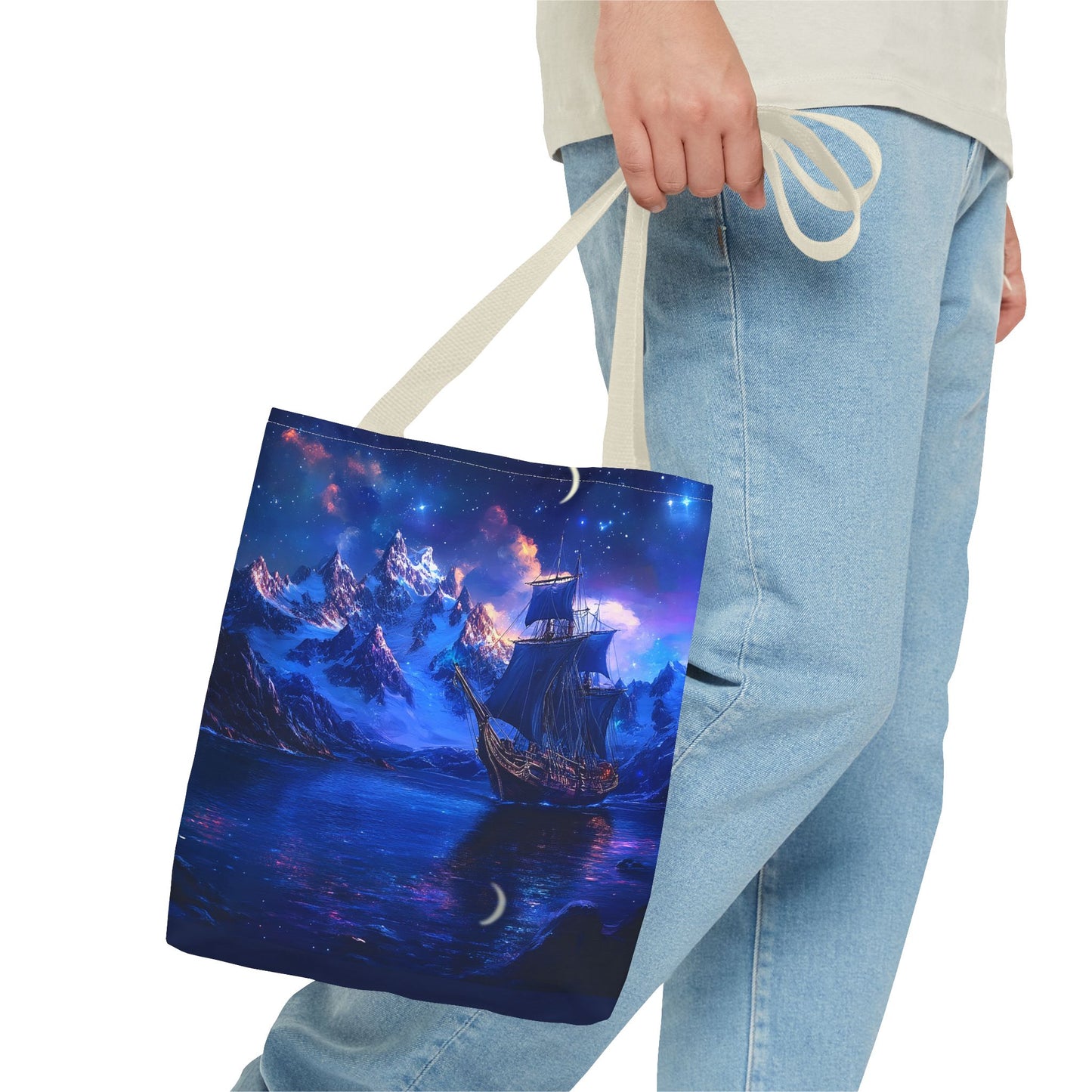 Artic Pirate Ship Under the Moonlight Tote Bag (AOP)
