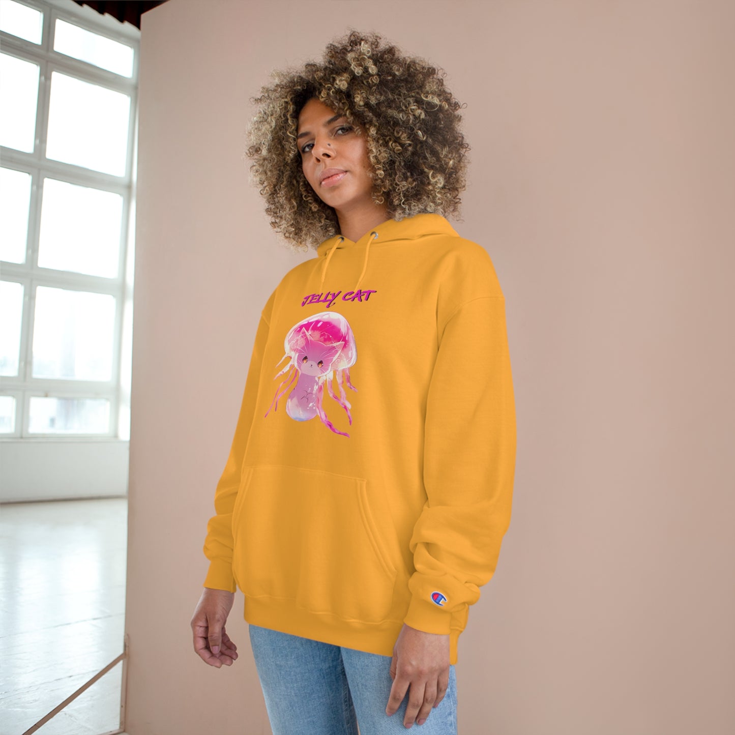 Cute Jellyfish Ghost Cat Hoodie - Pink Jellyfish Cat Design - Champion Pullover for Women & Men