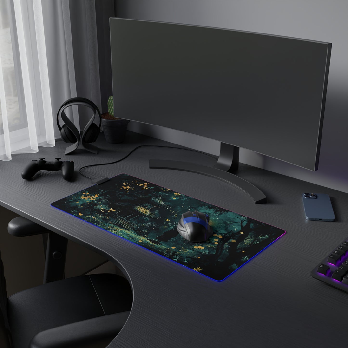 Japanese Shrine Nighttime Fantasy LED Gaming Mouse Pad