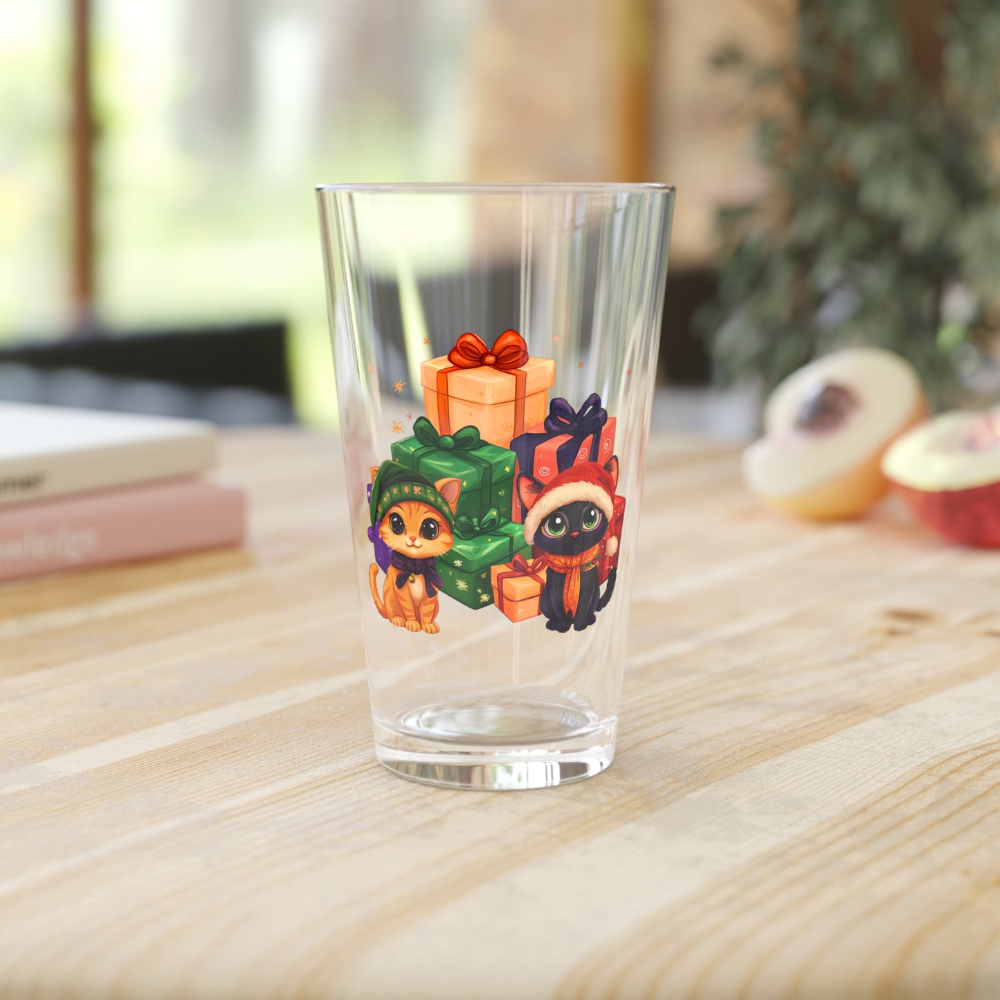 Adorable Cute Christmas Cats Presents Pint Glass, 16oz