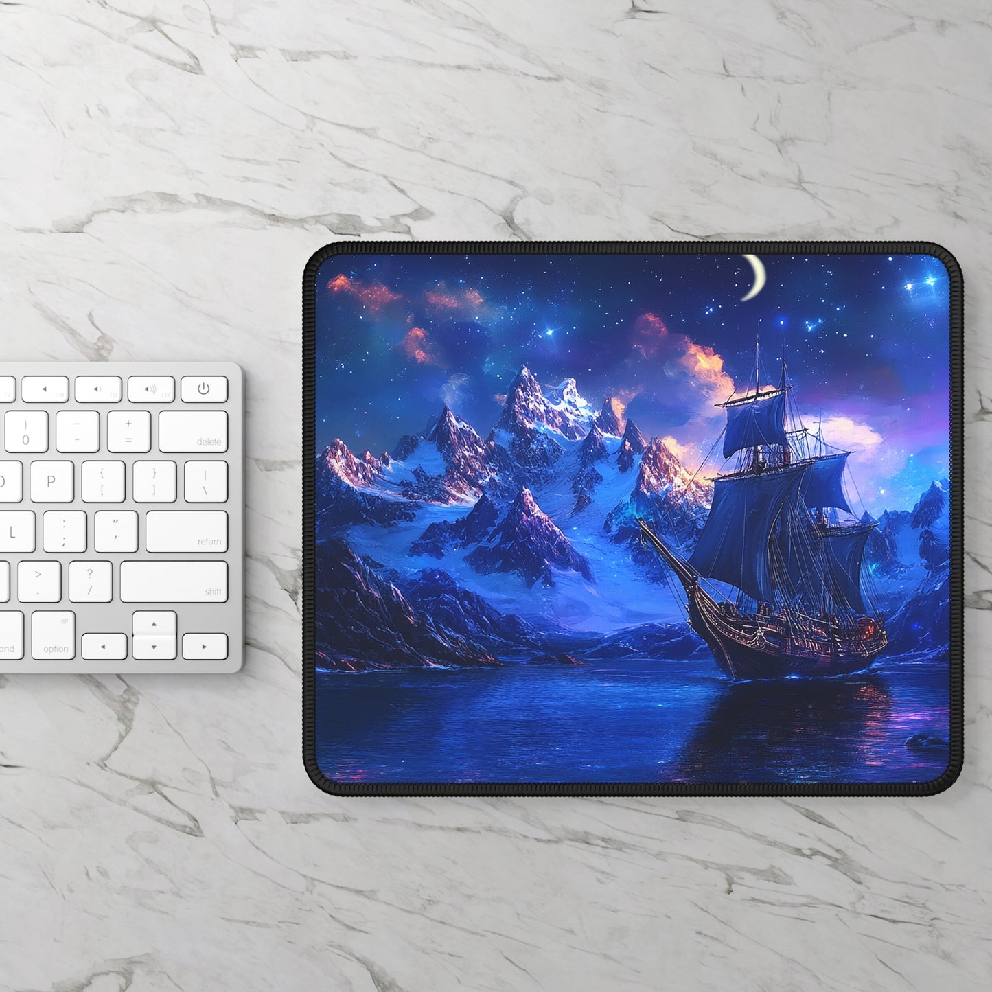 Artic Pirate Ship Under the Moonlight Gaming Mouse Pad