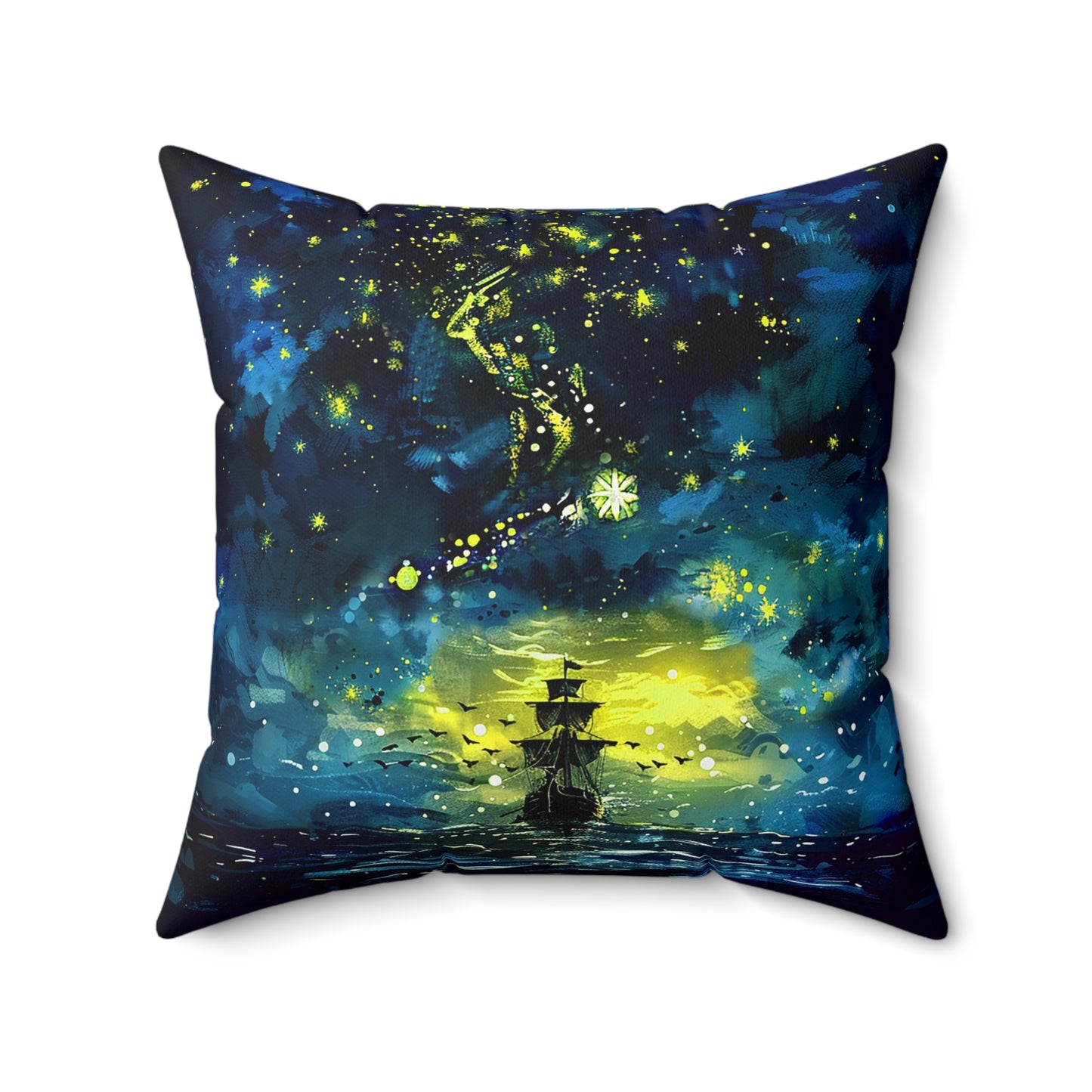 Starry Sky Lost Pirate Ship Square Polyester Square Pillow