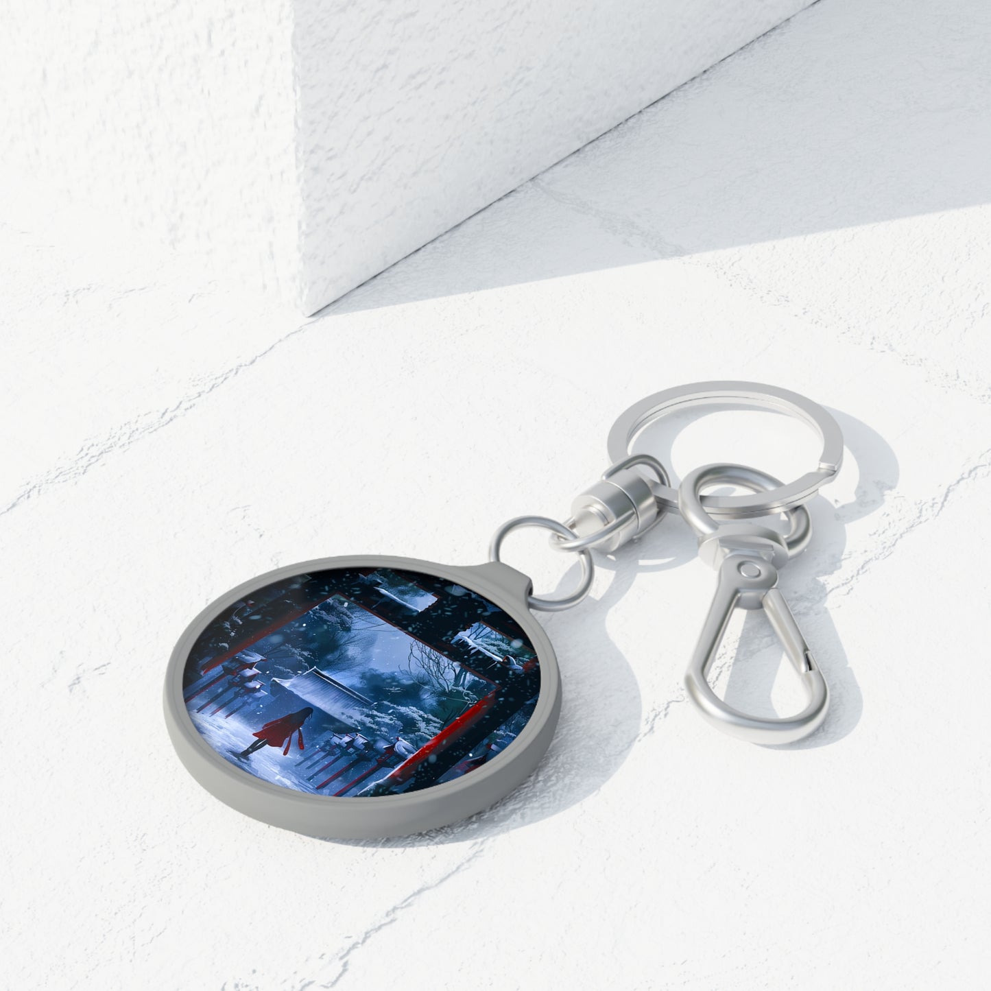 Japanese Snowy Shinto Shrine Girl Keyring Tag