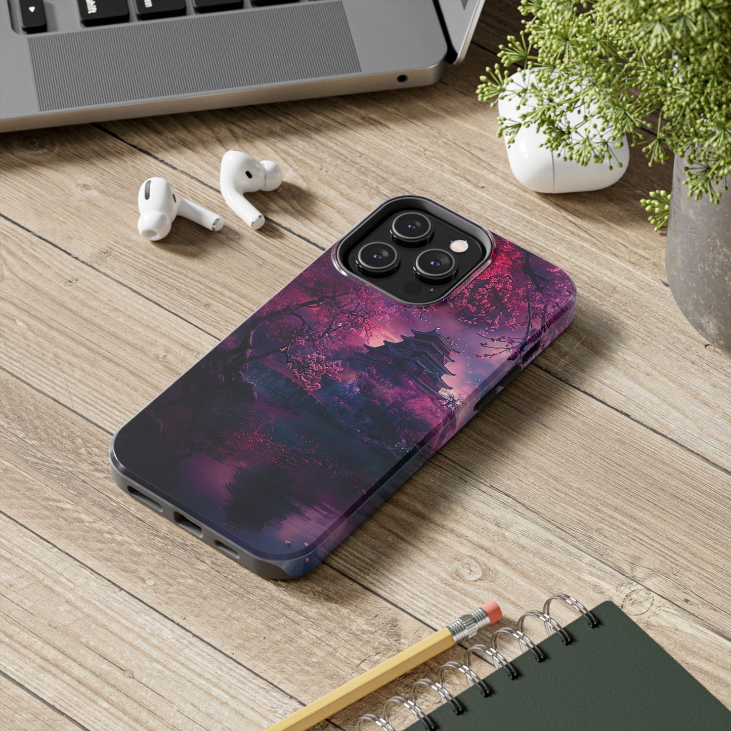 Japanese Cherry Blossum Castle Tough Phone Case iPhone Android