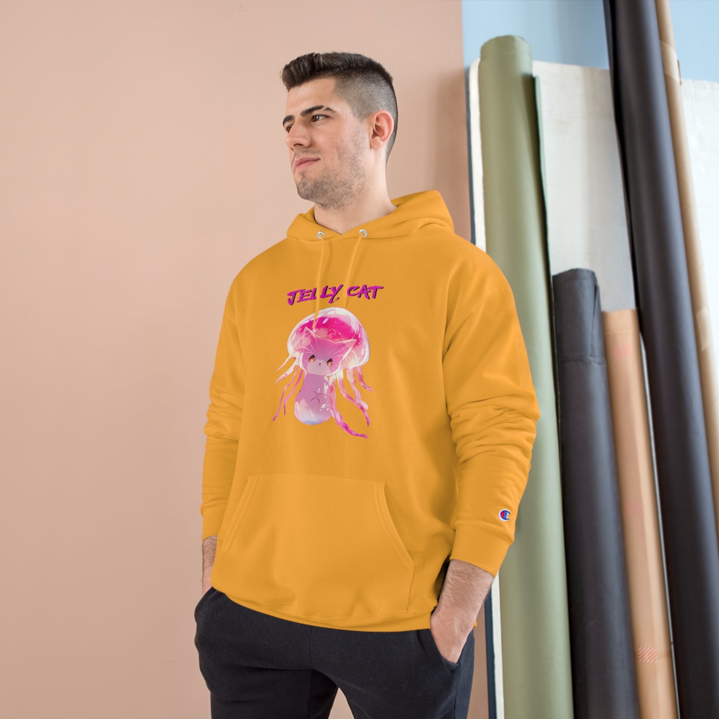 Cute Jellyfish Ghost Cat Hoodie - Pink Jellyfish Cat Design - Champion Pullover for Women & Men