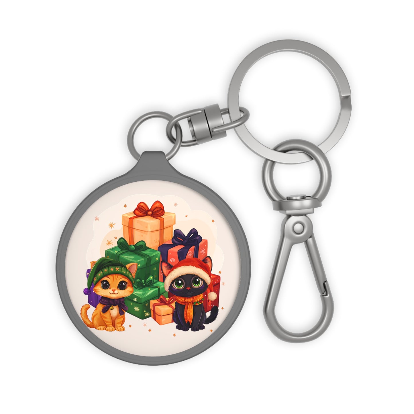 Adorable Cute Christmas Cats Presents Keyring Tag