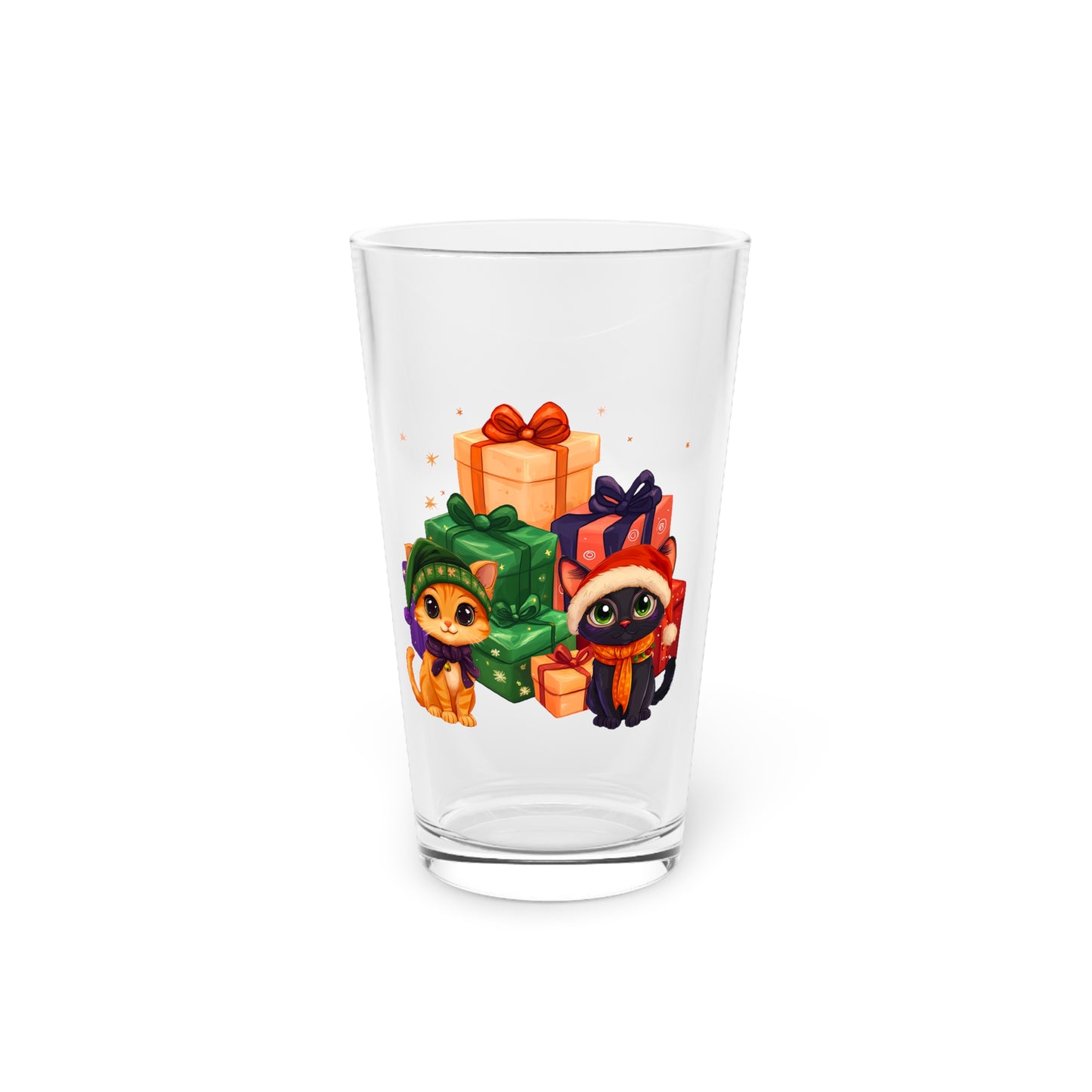 Adorable Cute Christmas Cats Presents Pint Glass, 16oz