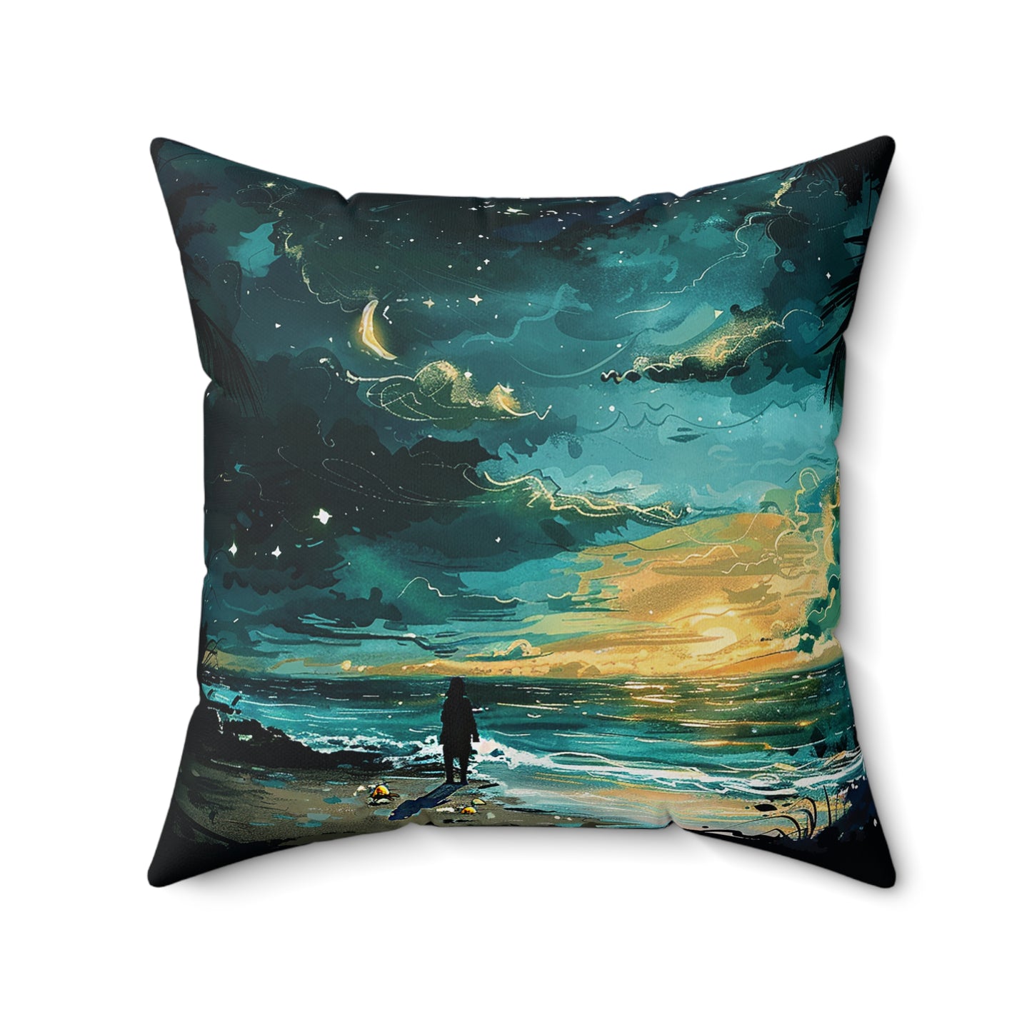 Faraway Warm Tropical Beach Polyester Square Pillow