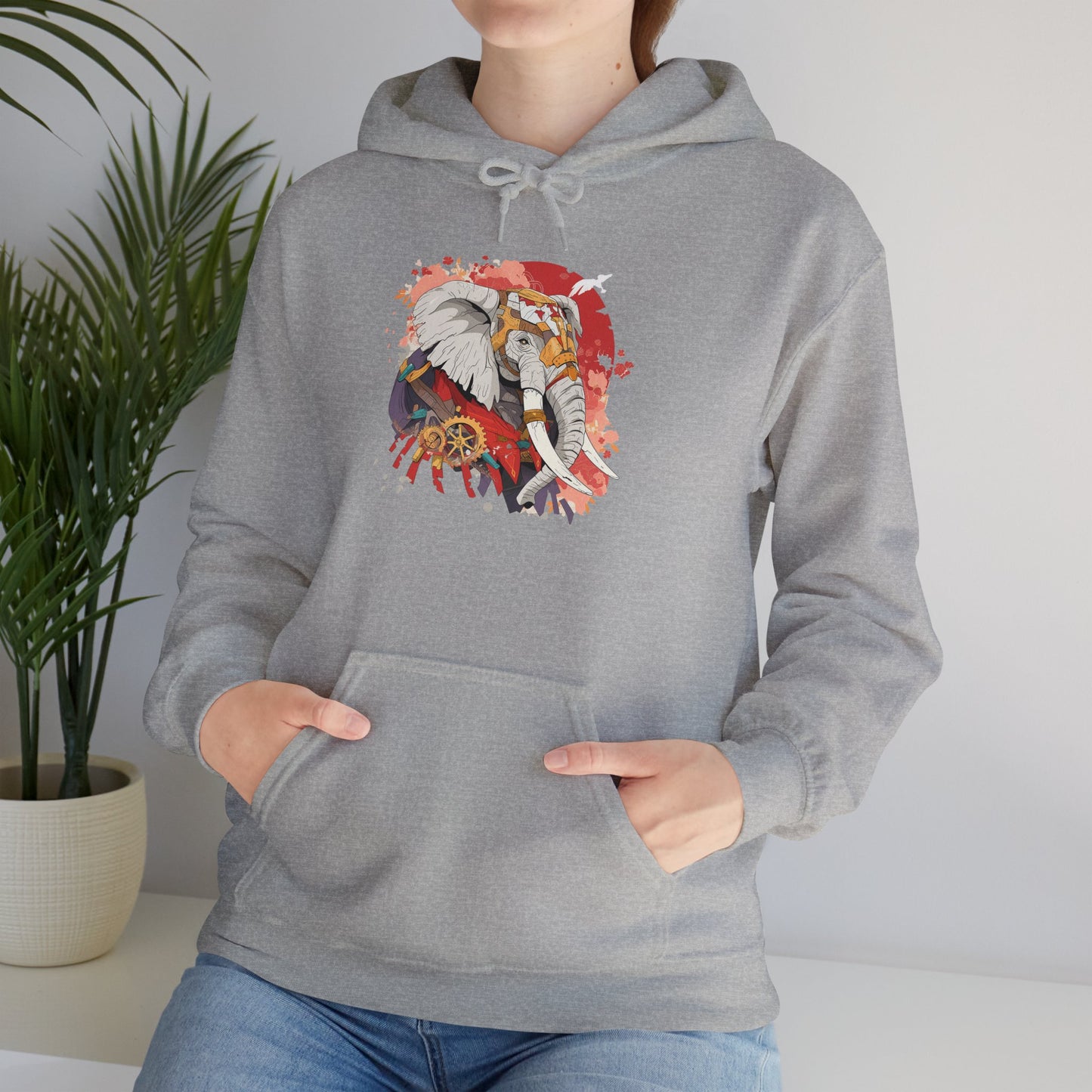 Steampunk Japanese Flowers Elephant Unisex Heavy Blend™ Hooded Sweatshirt