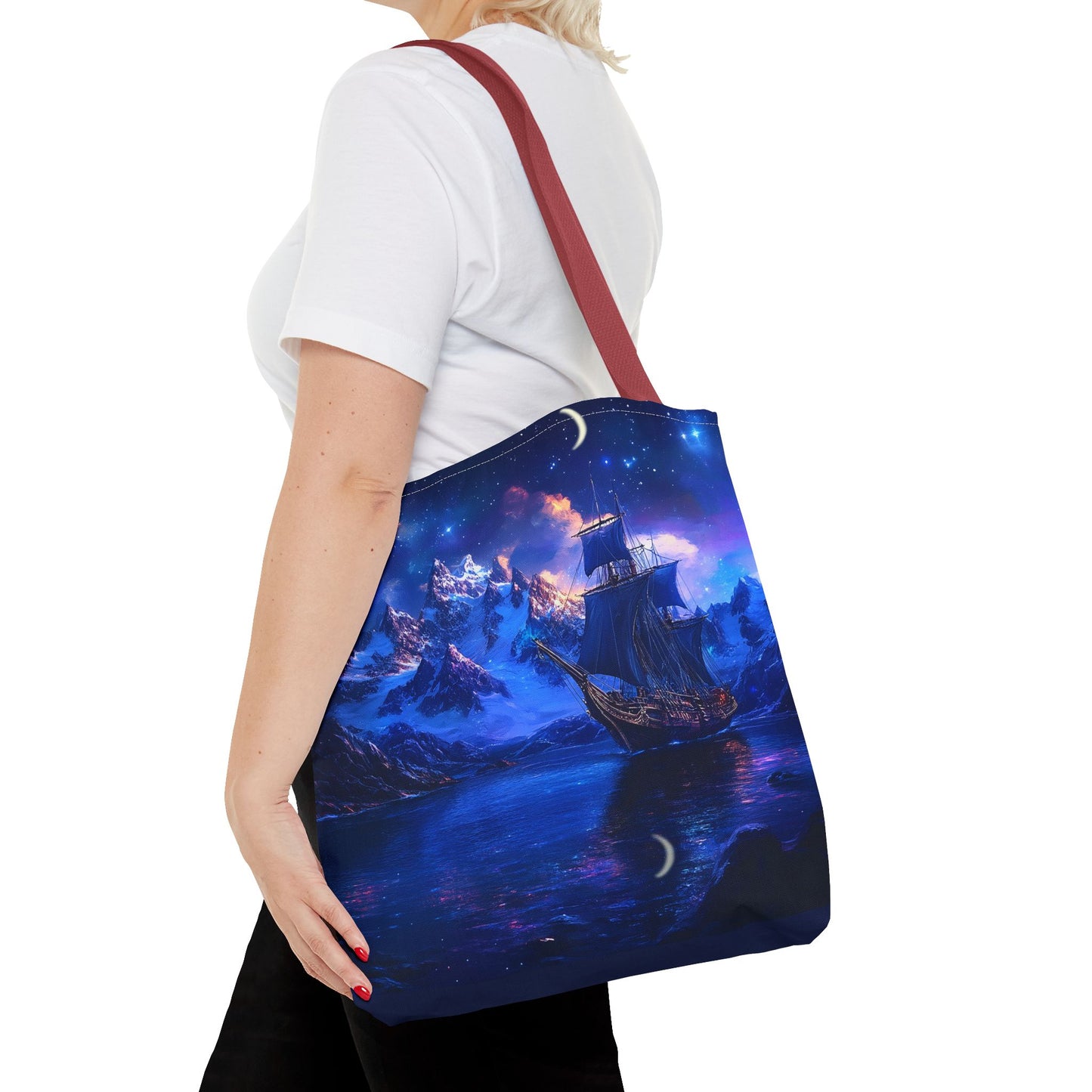 Artic Pirate Ship Under the Moonlight Tote Bag (AOP)