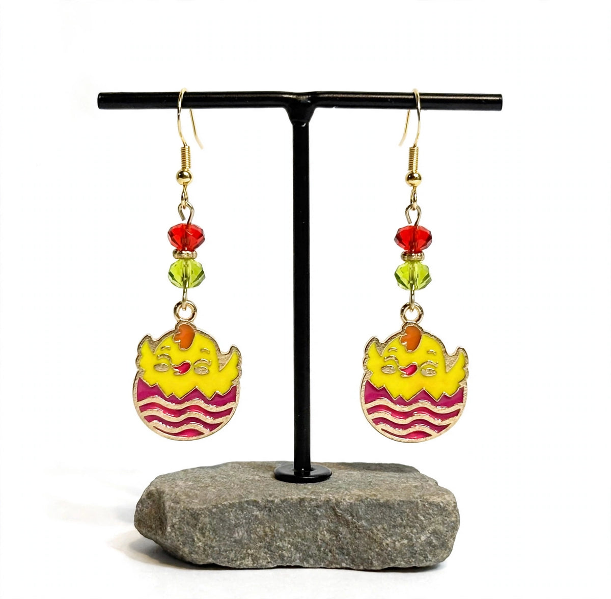 Hatching Chick Enamel Charm Earrings - Springtime Dangle Jewelry