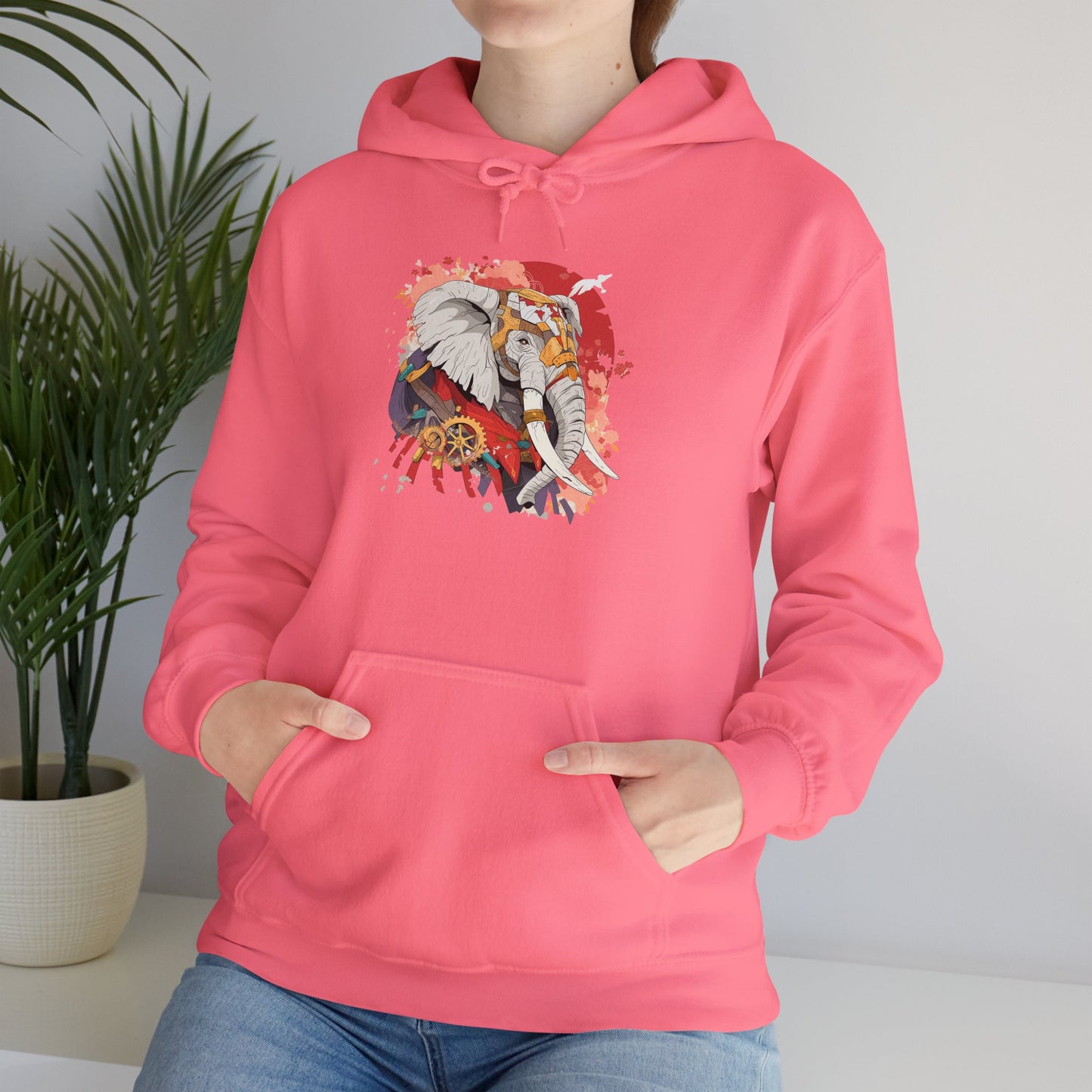 Steampunk Japanese Flowers Elephant Unisex Heavy Blend™ Hooded Sweatshirt