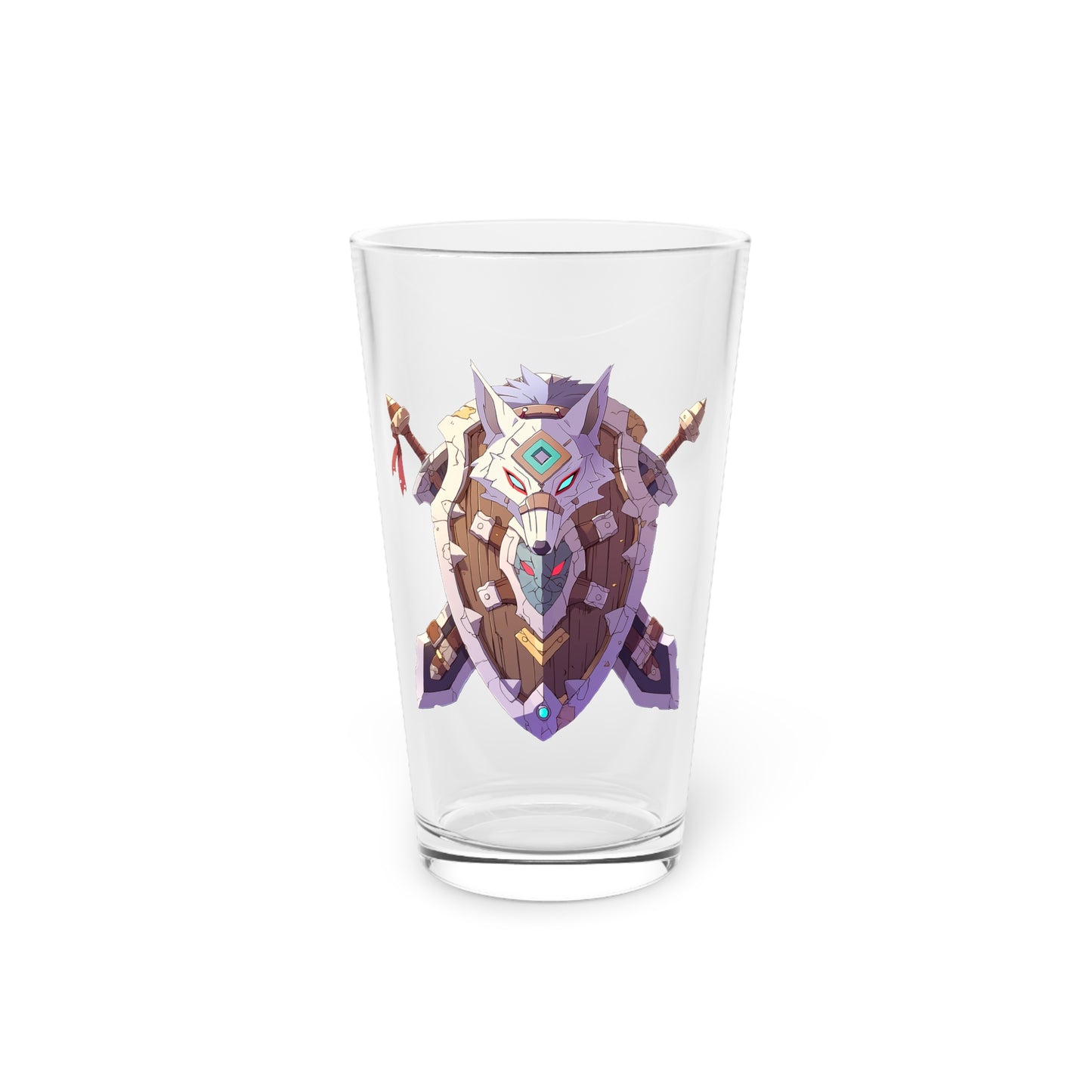 Anime Fantasy Wolf Shield Heraldry Pint Glass, 16oz